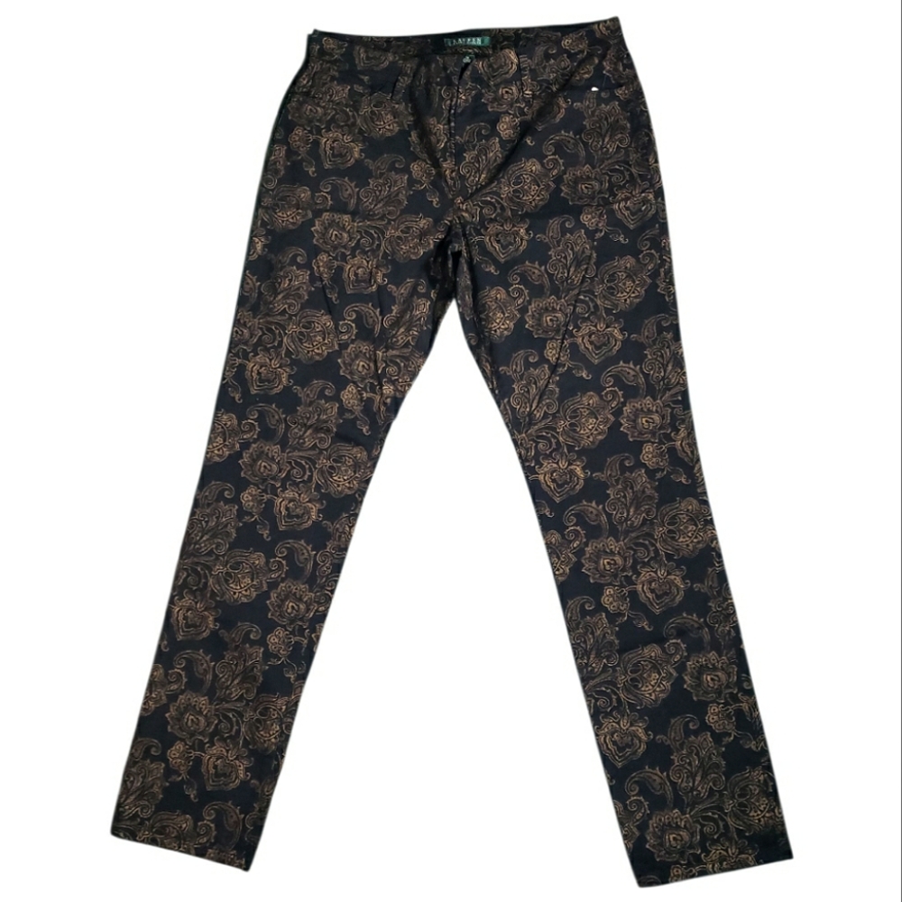 Lauren Ralph Lauren Paisley Velvet Metallic Cotton Slim Fit Mid Rise Jeans Style